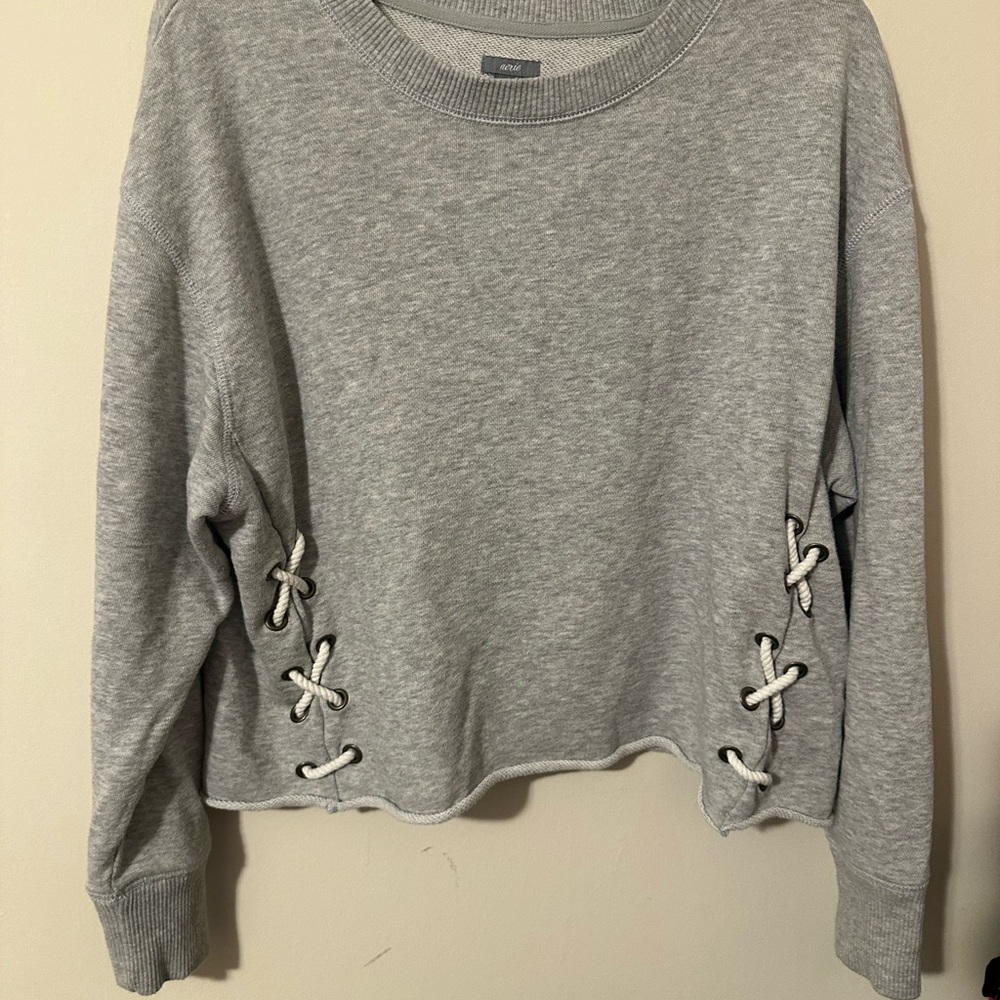 Aerie Gray Y2K Lace-Up Cottagecore Grunge Sweatshirt - Picture 3 of 4